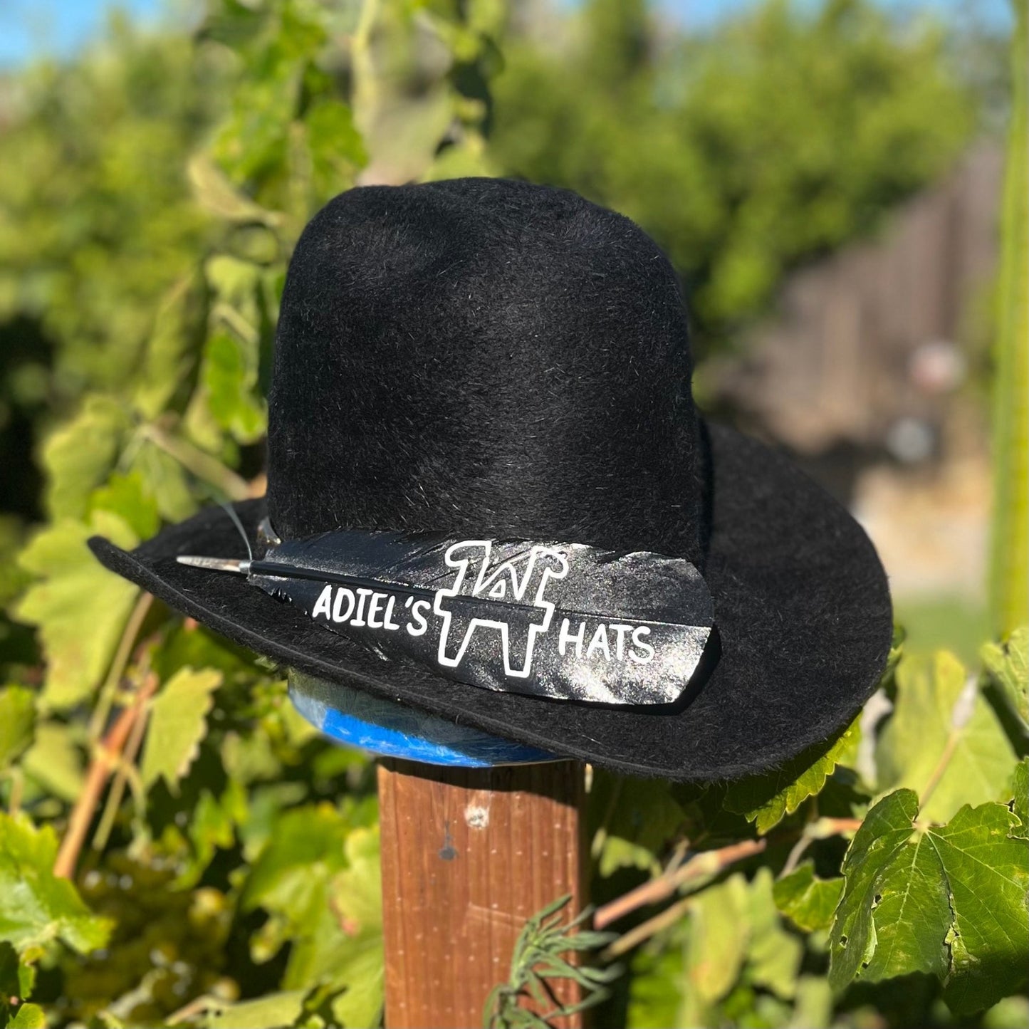 ADIEL’S HATS HAND PAINTED LOGO TURKEY FEATHER - ADIEL'S HATS